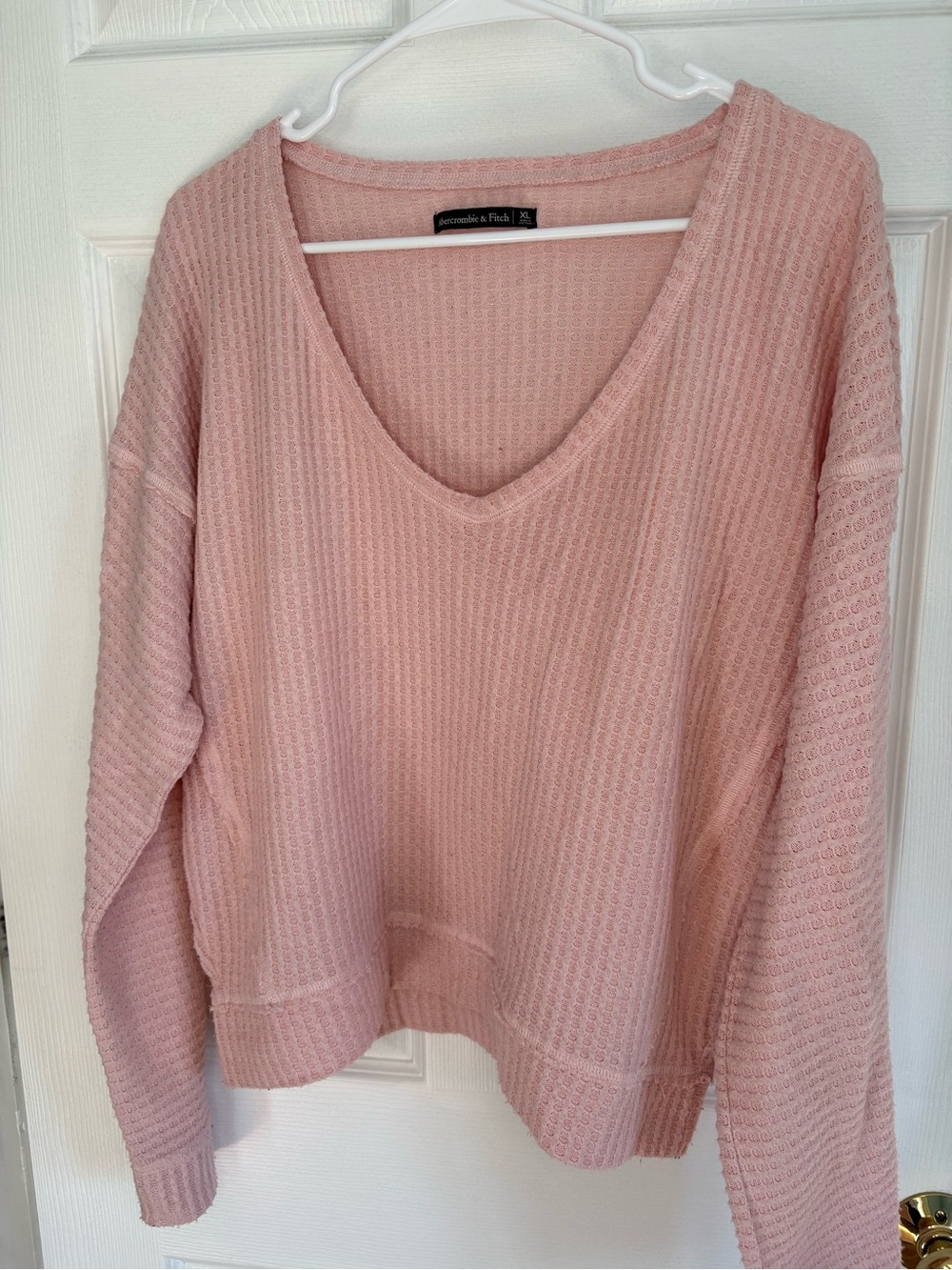 Abercrombie & Fitch Pink V-Neck Waffle Knit Sweater